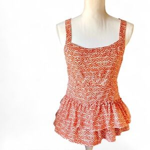 Banana Republic 100% Silk Orange Swirl Ruffle Tank Top Small